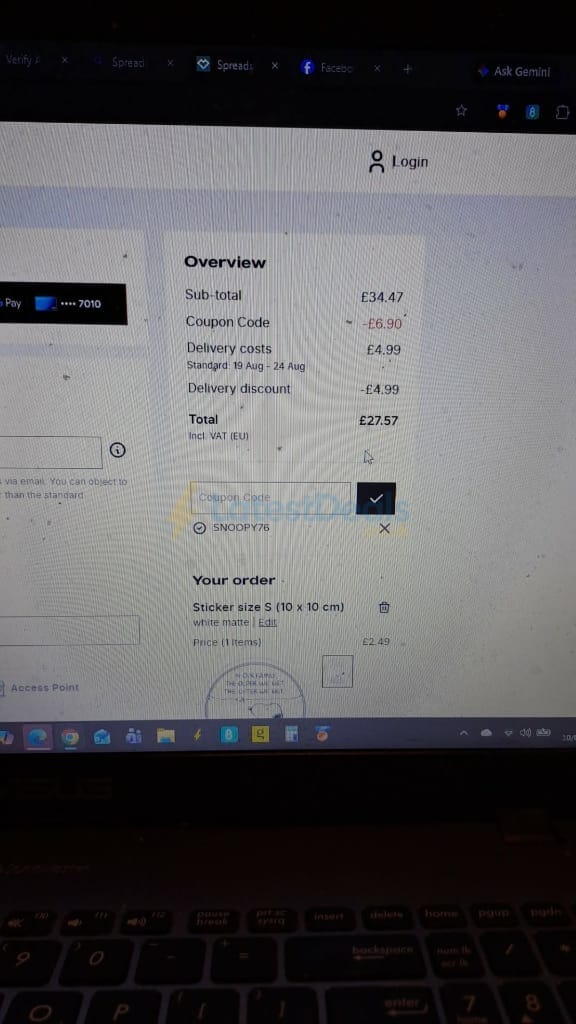 Screenshot of the Spreadshirt discount code working