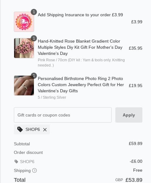 Screenshot of the Soufeel discount code working