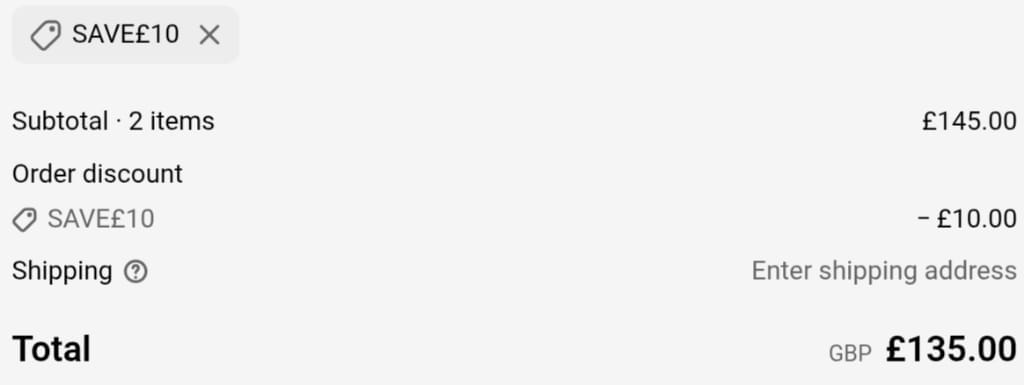Screenshot of the Sara Miller discount code working