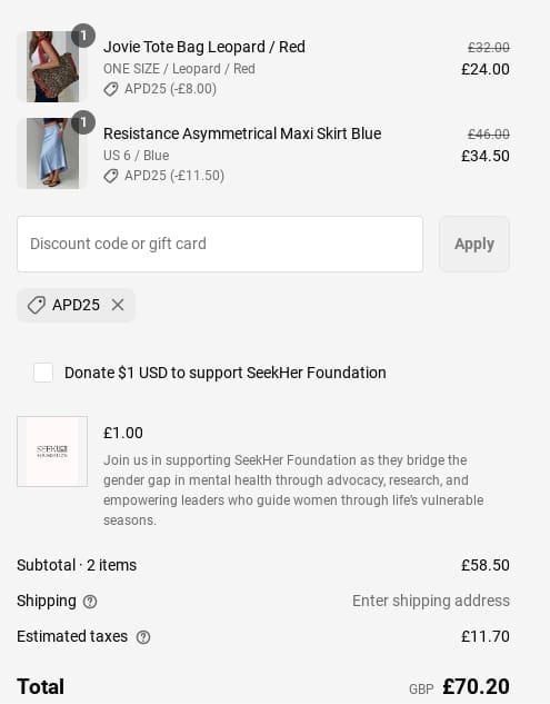Screenshot of the Princess Polly discount code working
