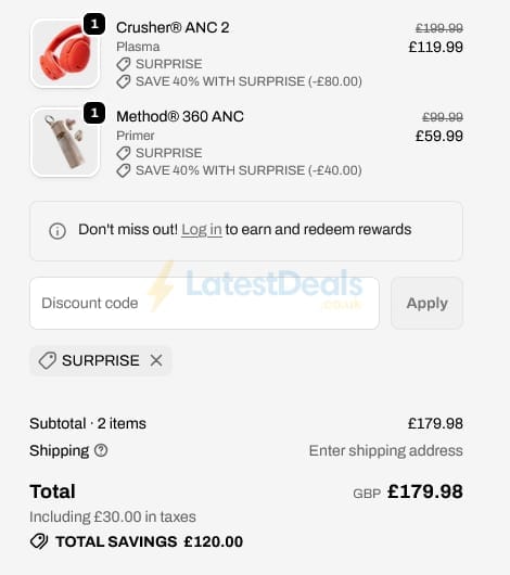 Screenshot of the Skullcandy discount code working