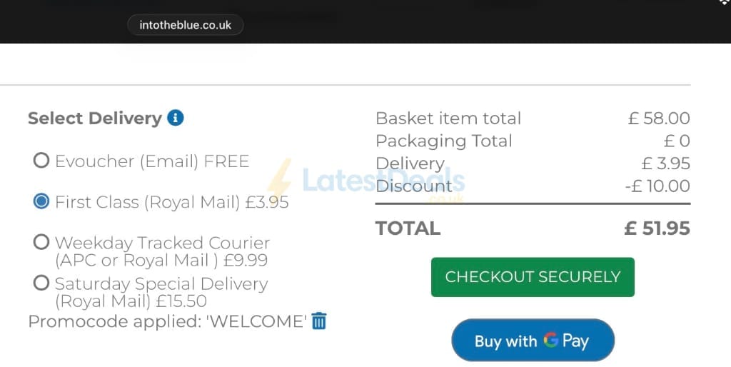 Screenshot of the Into The Blue discount code working