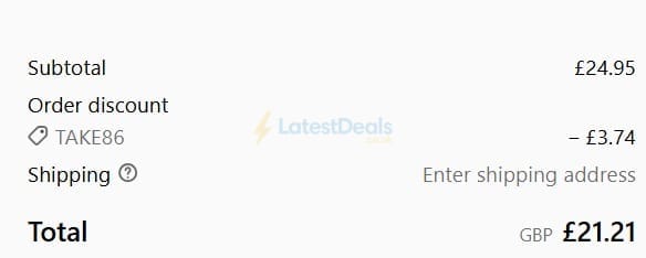 Screenshot of the British Souvenirs discount code working