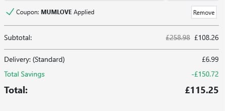 Screenshot of the Printerpix discount code working