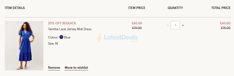 Screenshot of the Monsoon discount code working