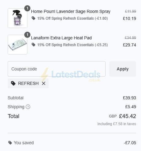 Screenshot of the StressNoMore discount code working