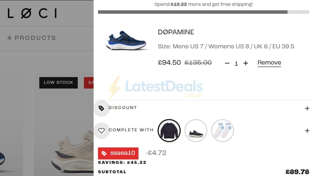 Screenshot of the LOCI discount code working