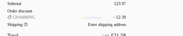 Screenshot of the Liberty Charms discount code working