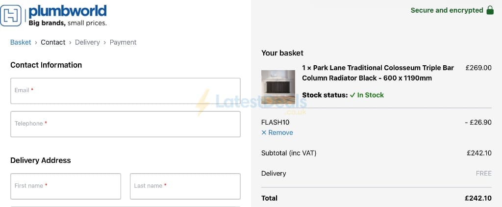 Screenshot of the Plumbworld discount code working