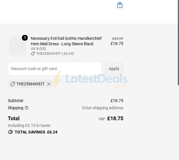 Screenshot of the Kate's Clothing discount code working