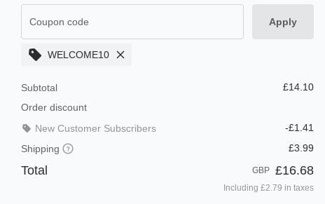Screenshot of the StressNoMore discount code working