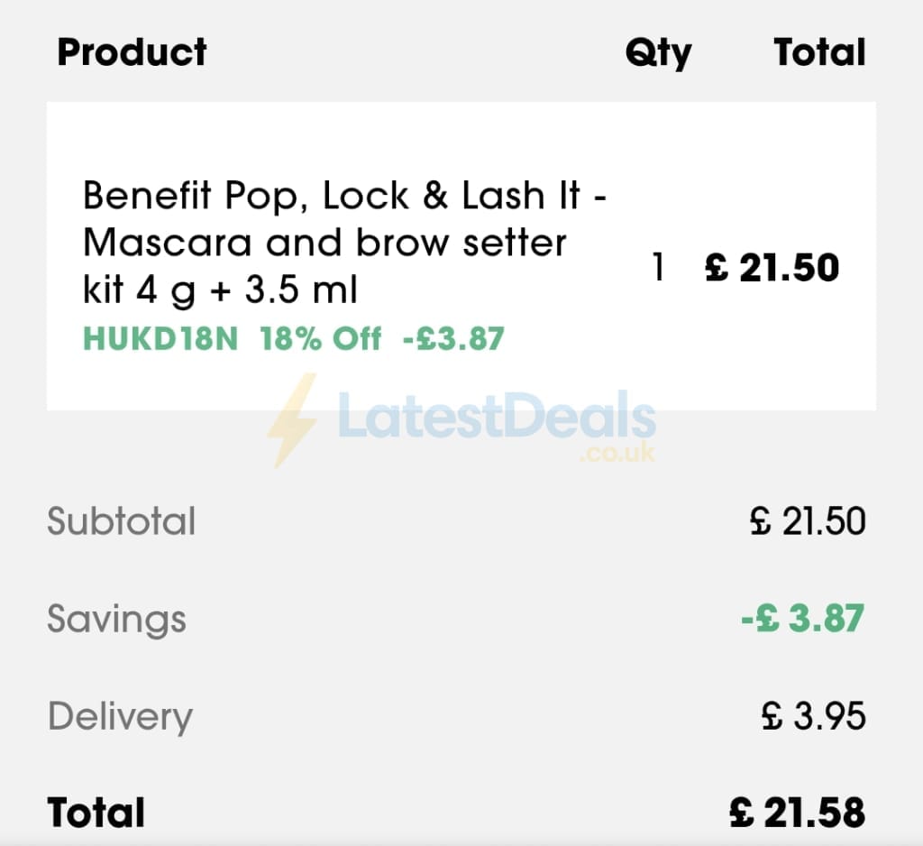 Screenshot of the Sephora discount code working