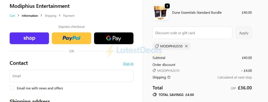 Screenshot of the Modiphius Entertainment discount code working