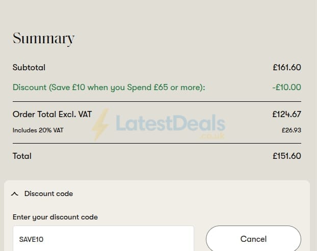 Screenshot of the Spode discount code working
