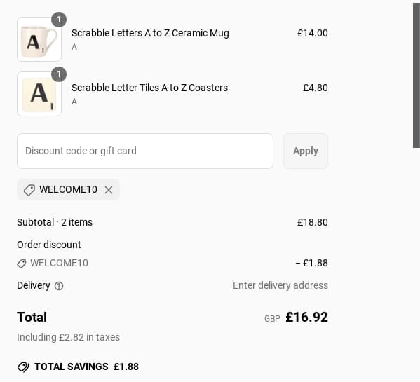 Screenshot of the Joyce & Joan discount code working