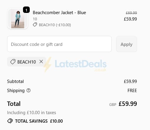Screenshot of the Lighthouse Clothing discount code working