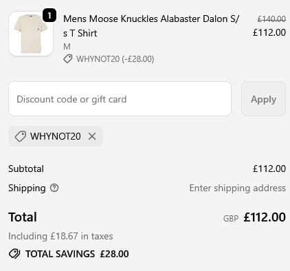 Screenshot of the Hurleys discount code working