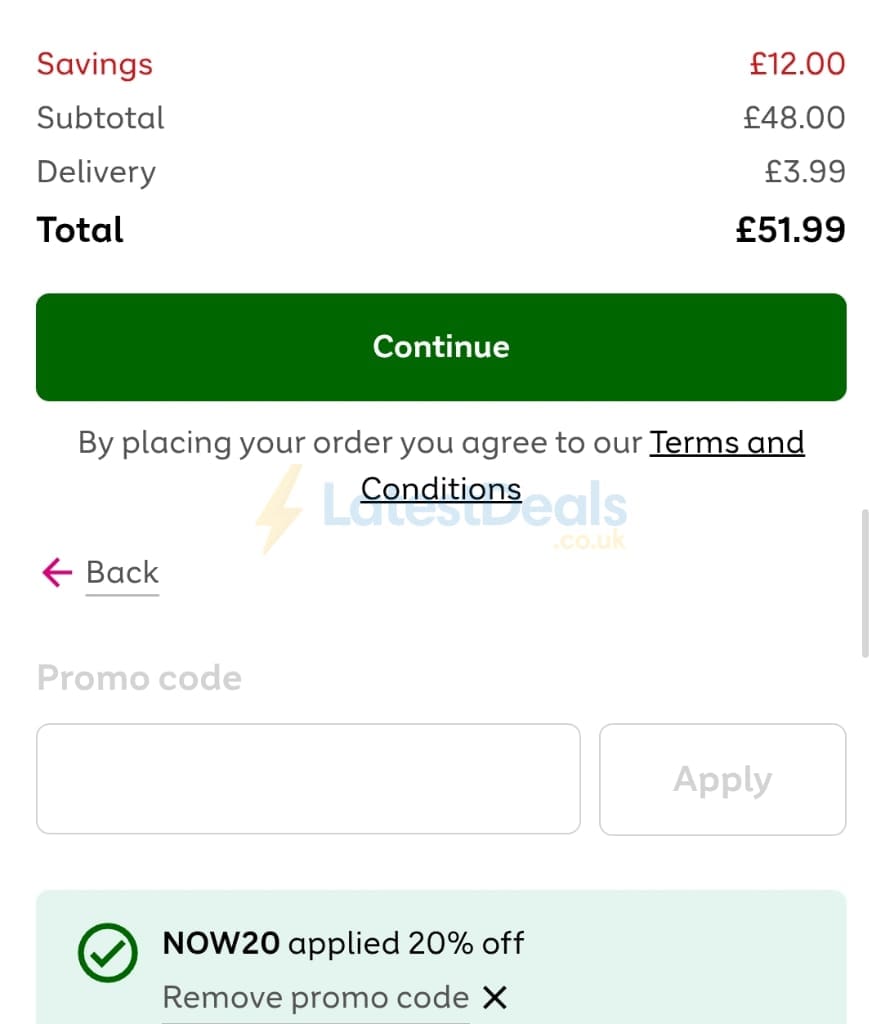 Screenshot of the Very discount code working