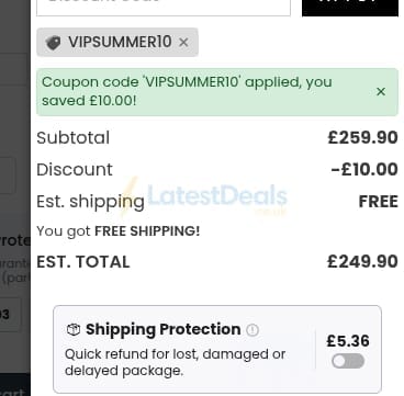 Screenshot of the Songmics discount code working