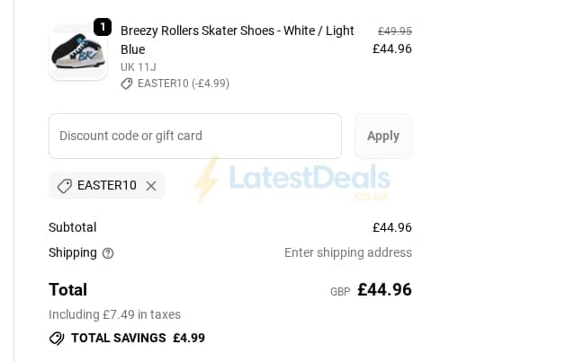 Screenshot of the Skates discount code working
