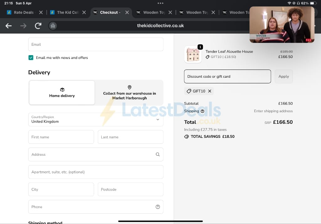 Screenshot of the The Kid Collective discount code working