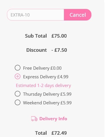 Screenshot of the Personalised Gifts Shop discount code working