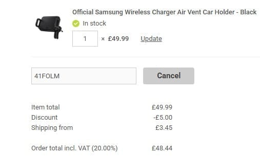 Screenshot of the MobileFun discount code working