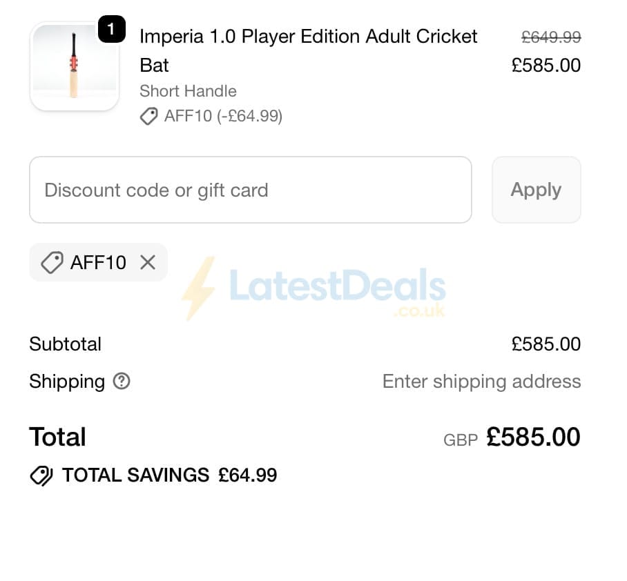 Screenshot of the Gray-Nicolls discount code working