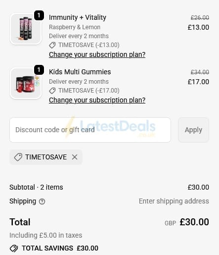 Screenshot of the Tonic Health discount code working