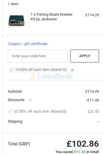 Screenshot of the Marie's Cross Stitch discount code working