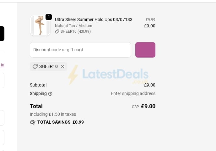 Screenshot of the Tights Tights Tights discount code working