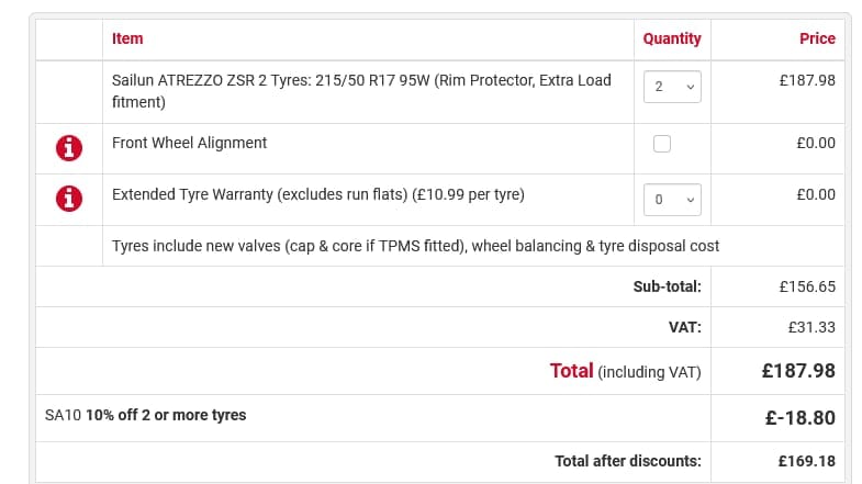 Screenshot of the National Tyres and Autocare discount code working