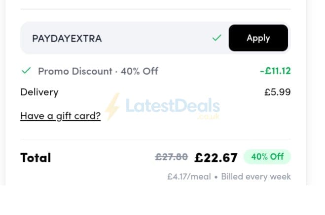 Screenshot of the Prep Kitchen discount code working