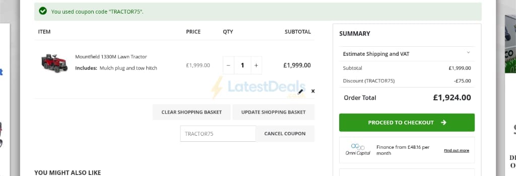 Screenshot of the Just Lawnmowers discount code working