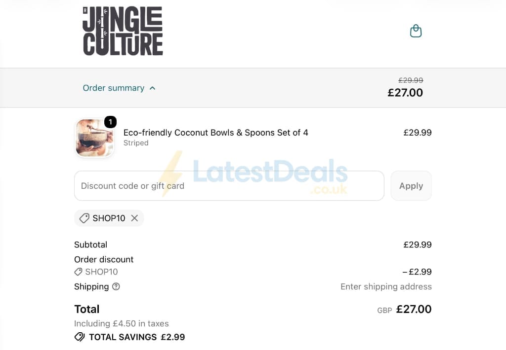 Screenshot of the Jungle Culture discount code working