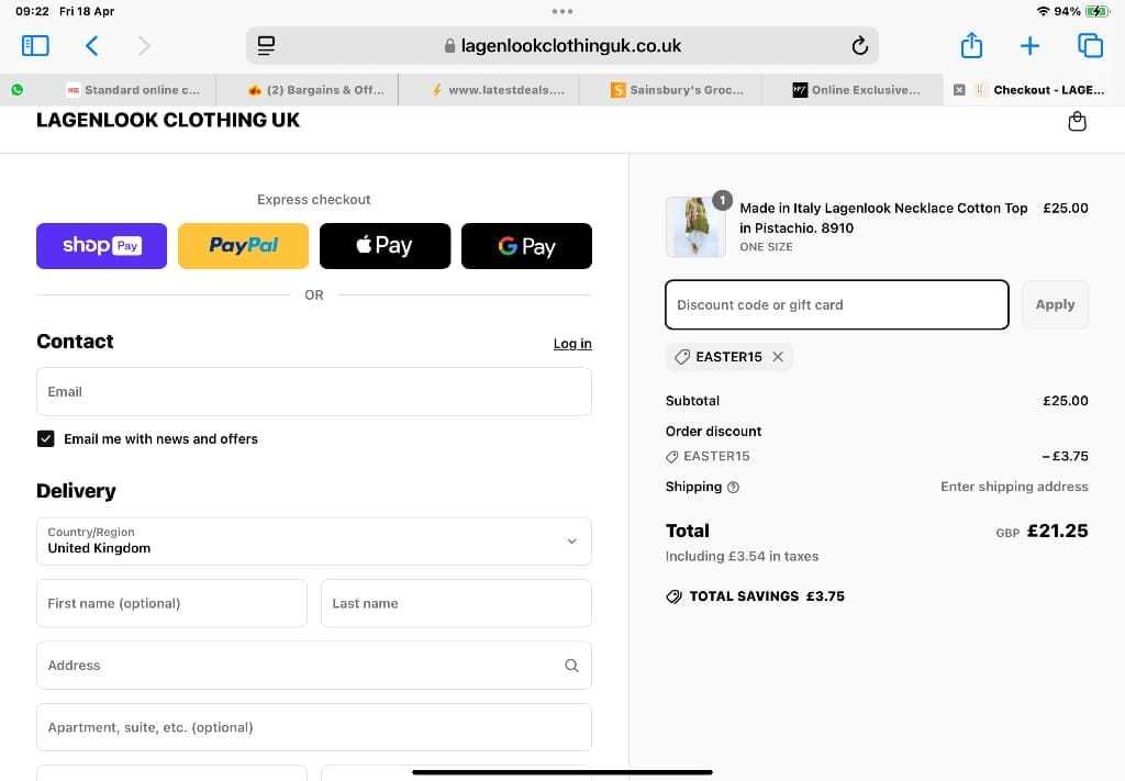 Screenshot of the LAGENLOOK CLOTHING UK discount code working