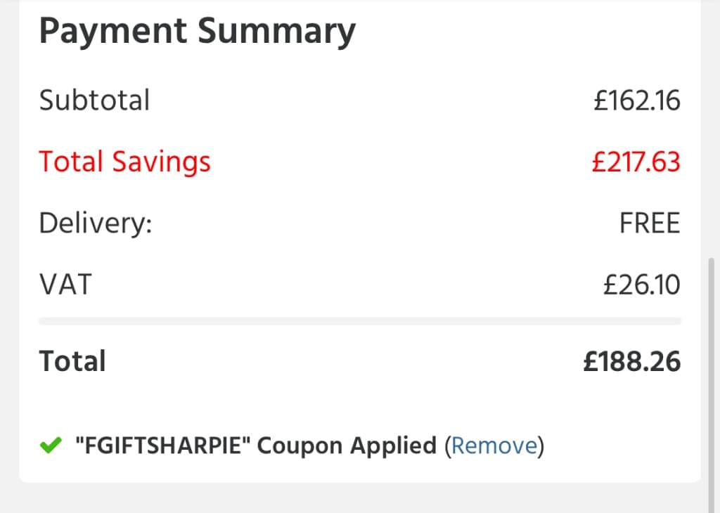 Screenshot of the UK Office Direct discount code working