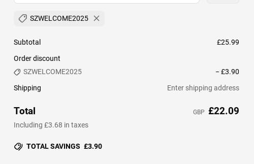 Screenshot of the Sizzix discount code working