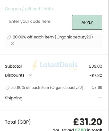 Screenshot of the Odylique discount code working