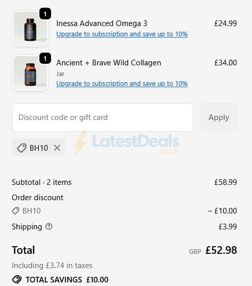 Screenshot of the W-Wellness discount code working