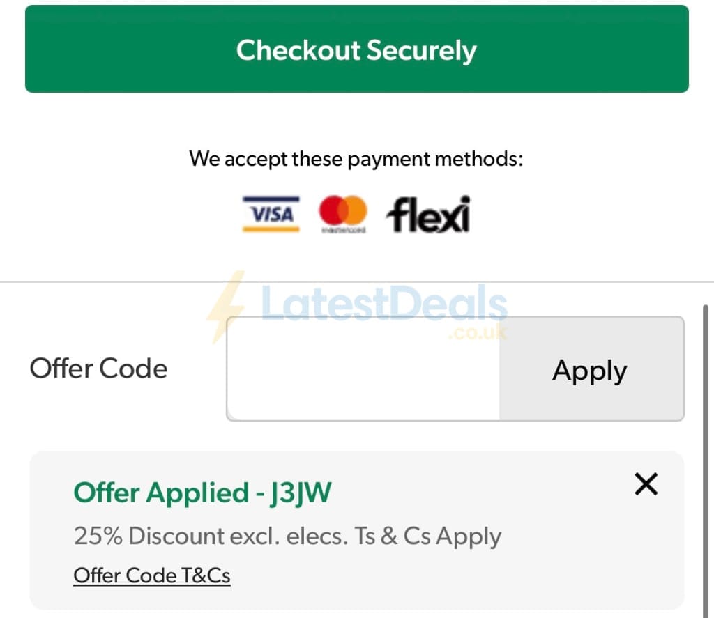 Screenshot of the Grattan discount code working