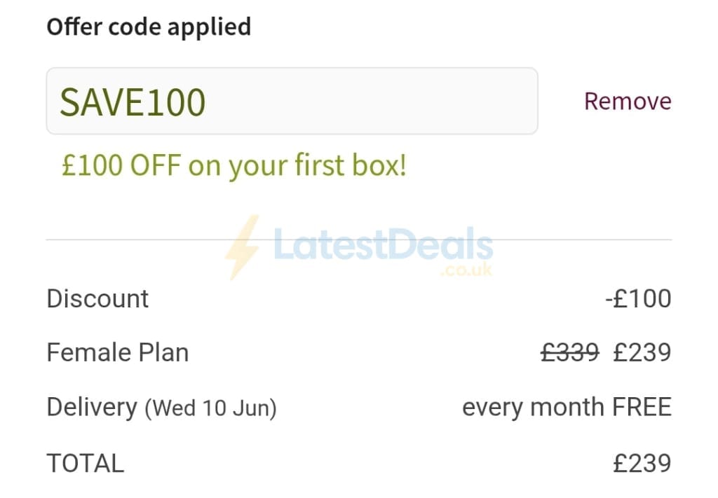 Screenshot of the Diet Chef discount code working