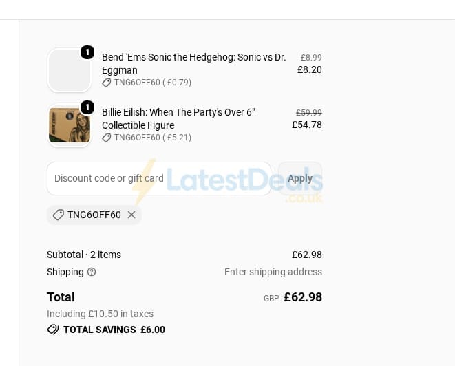 Screenshot of the Toys 'N' Geek discount code working