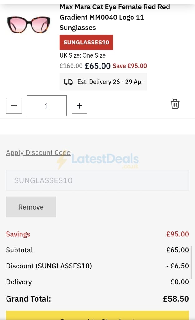 Screenshot of the BrandAlley discount code working