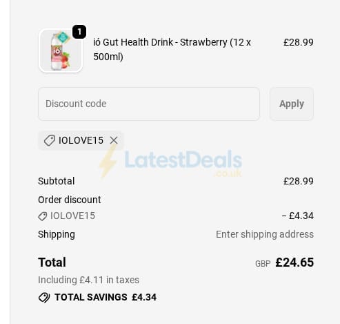 Screenshot of the ió Gut Health Drink discount code working