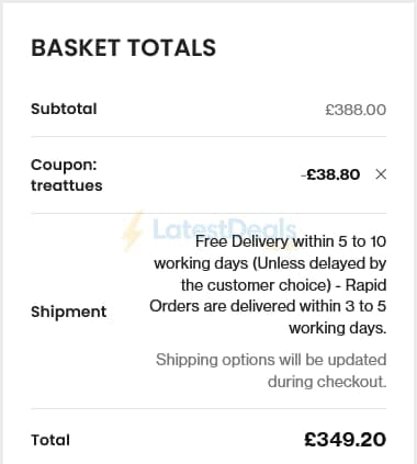 Screenshot of the PSCL Beds discount code working