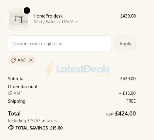 Screenshot of the Desktronic discount code working