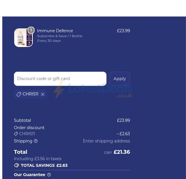 Screenshot of the Reverse Life discount code working