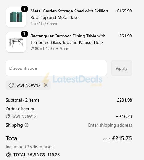 Screenshot of the Garden Sanctuary discount code working