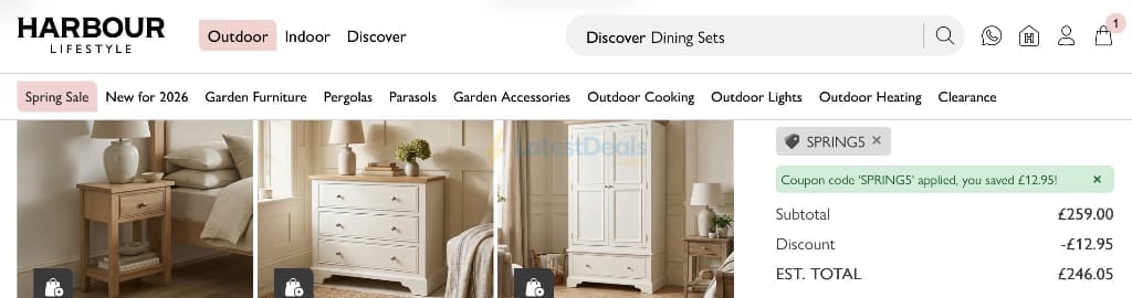 Screenshot of the Harbour Lifestyle discount code working